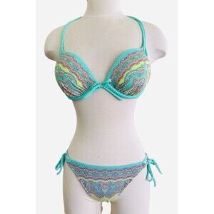 Victoria’s Secret Wm 34C 2 Piece Multi Color Padded Underwire Bra Paisley Bikini